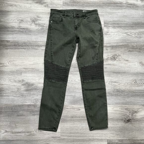 Pistola‎ Anthropologie Moto Skinny Olive Green Denim Pants Ribbed Knee Size 27 - Picture 1 of 12